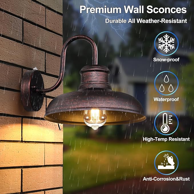 TOBUSA 2-Pack Dusk to Dawn Outdoor Wall Lights, Waterproof Farmhouse Gooseneck - Image 4