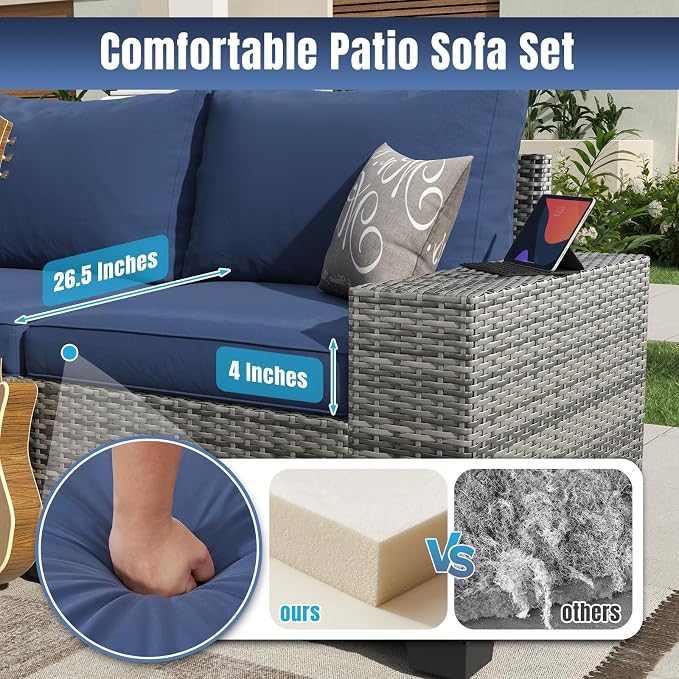 Aoxun 6 Pieces Patio Furniture Set Wicker Rattan Outdoor Sectional Conversation - Image 4