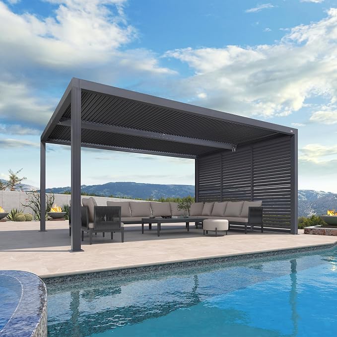 PURPLE LEAF Louvered Pergola 94AS 12' x 16' Outdoor Aluminum Pergola by PURPLELEAF