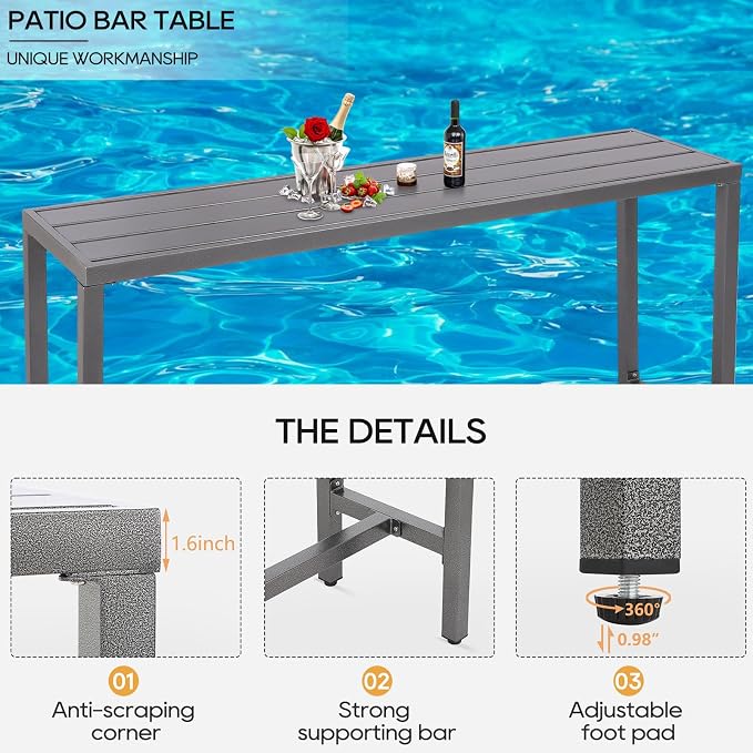Outdoor Bar Chairs & Table, Metal Patio Bar Set, 7-Piece Set - Image 3