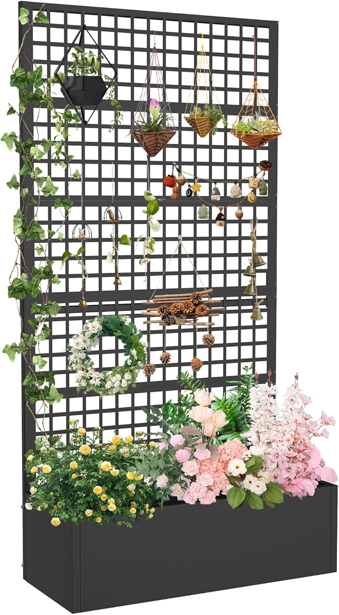 Metal Planter Box with Trellis 36" L x 16" W x 72" H, Raised Garden Bed with by Toriexon