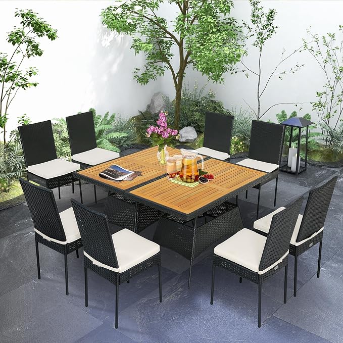 Tangkula 10 Piece Wicker Patio Dining Set, Outdoor Rattan Table & Chairs Set - Image 8