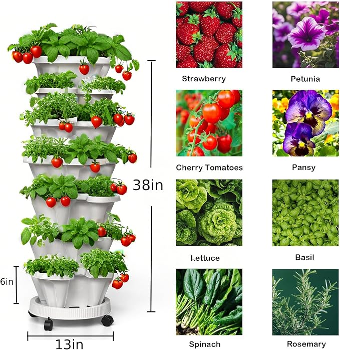7 Tiered Strawberry Planters 3 Pack, Vertical Stackable Planter, Herb Stacking - Image 4
