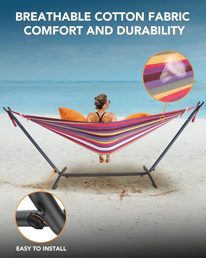Double Hammock with Heavy-Duty Steel Stand, Easy Assembly, 600lbs Weight - Image 6