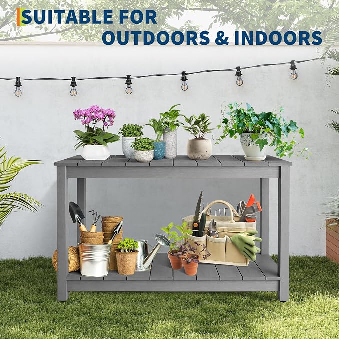 GarveeLife 48 Inch Outdoor Console Table, Wood All-Weather Side Table, 2-Tier - Image 6
