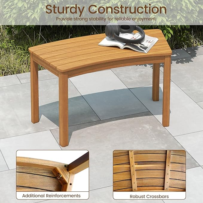 Tangkula Acacia Wood Outdoor Curved Bench Set of 4, Patio Garden Backless Fire - Image 5