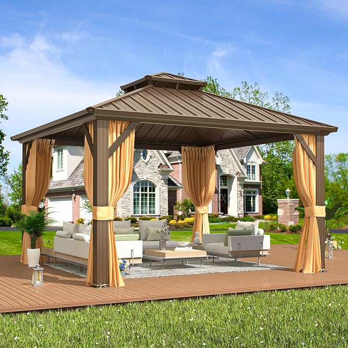 EROMMY 12' x 12' Hardtop Gazebo, Aluminum Frame Gazebos by EROMMY