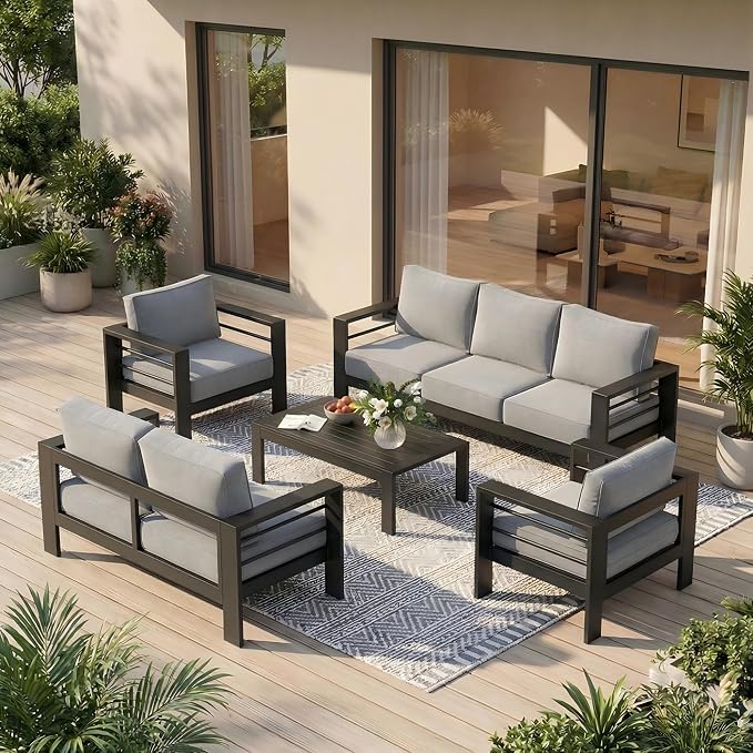 Solaste Aluminum Outdoor Patio Furniture Set, 7 Seats Patio Sectional Sofa - Image 9