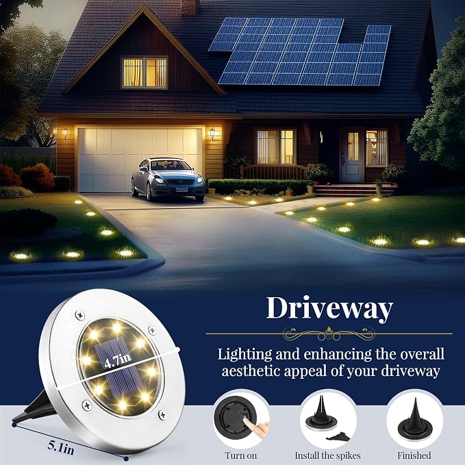 SOLPEX Solar Ground Lights, 16 Pack Solar Lights Outdoor Waterproof, 8 LED - Image 5