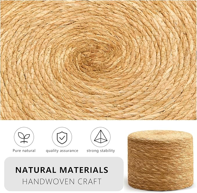 Wimarsbon Round Pouf Ottoman, Natural Hand Knitted Footrest Poof, Rustic Lounge - Image 7