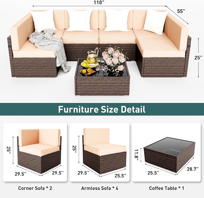 Pamapic Patio Furniture Set, 7 Pieces Modular Outdoor Sectional, Patio - Image 7