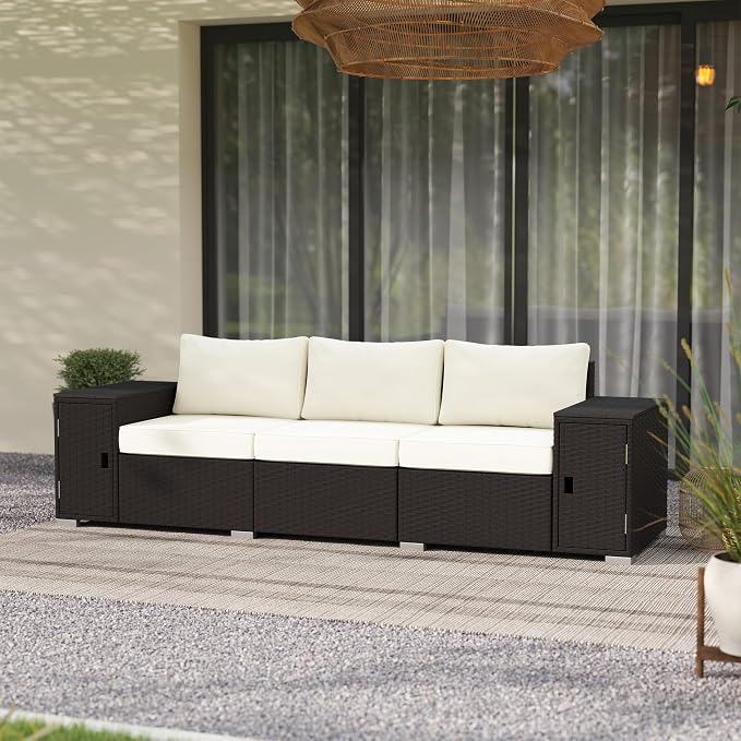 Outsunny 3 Seater Wicker Sofa - Image 8