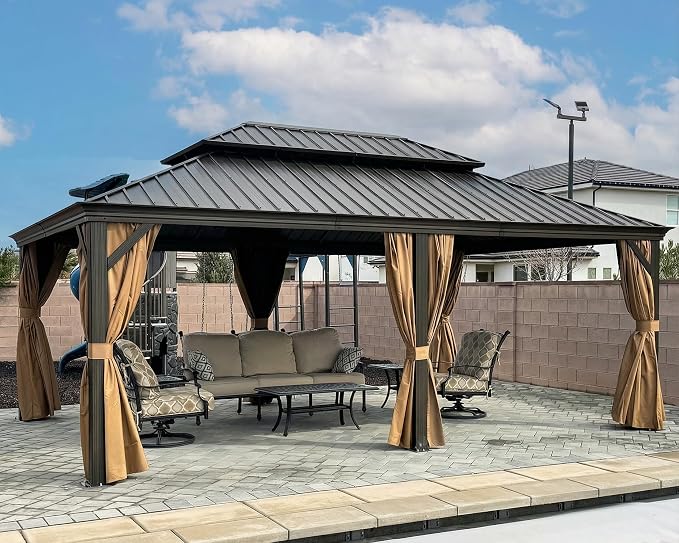 PURPLE LEAF 14' X 20' Hardtop Gazebo Patio Wide Aluminum Frame Metal Double Roof by PURPLELEAF
