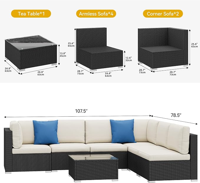 DWVO 7-Piece Patio Furniture Set, All-Weather PE Rattan Wicker Outdoor - Image 3