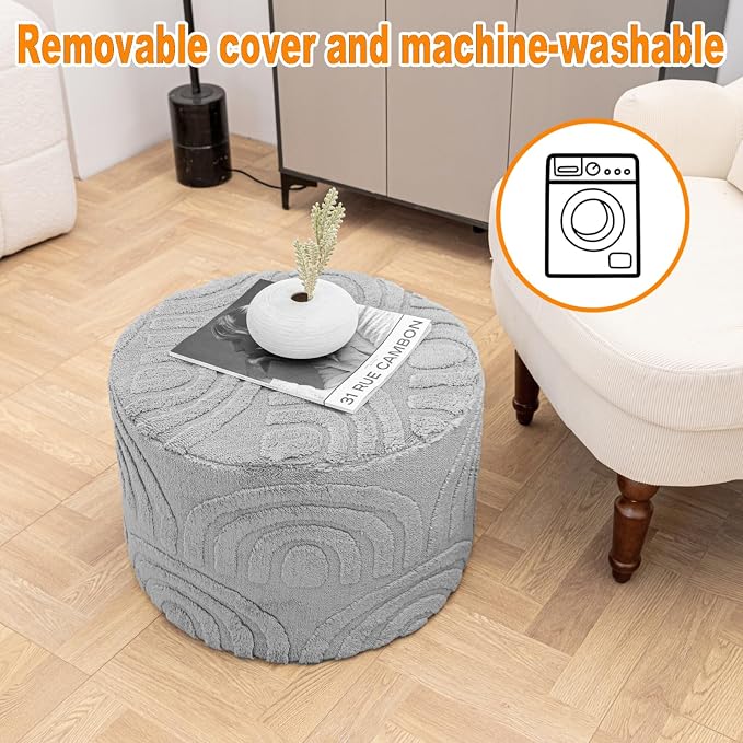 Asuprui Round Ottoman Pouf Ottoman Foot Stool Seat Faux Fur Bean Bag Foot Rest - Image 7
