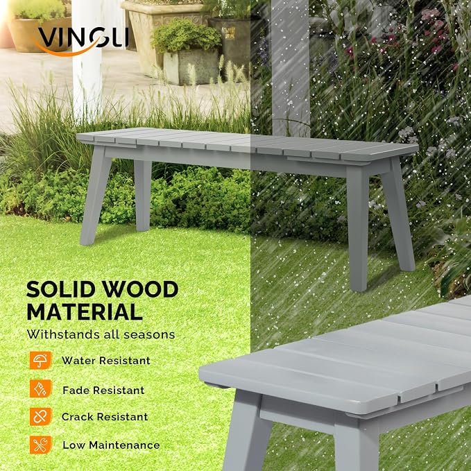 VINGLI Outdoor Wooden Bench, 45” 2-Person Backless Dining Bench, Weatherproof - Image 5