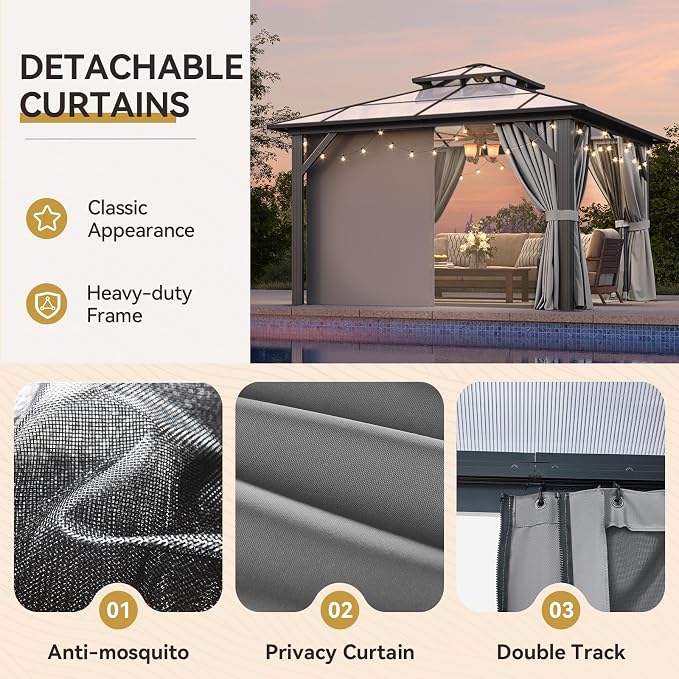 Aoxun 12'x12' Hardtop Gazebo, Outdoor Metal Gazebo - Image 5