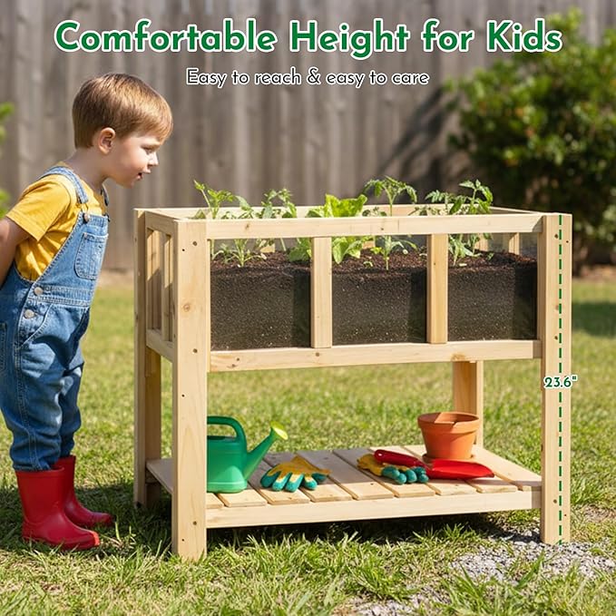 Raised Garden Bed with Transparent Acrylic Side Panels, Elevated Wooden Planter - Image 3