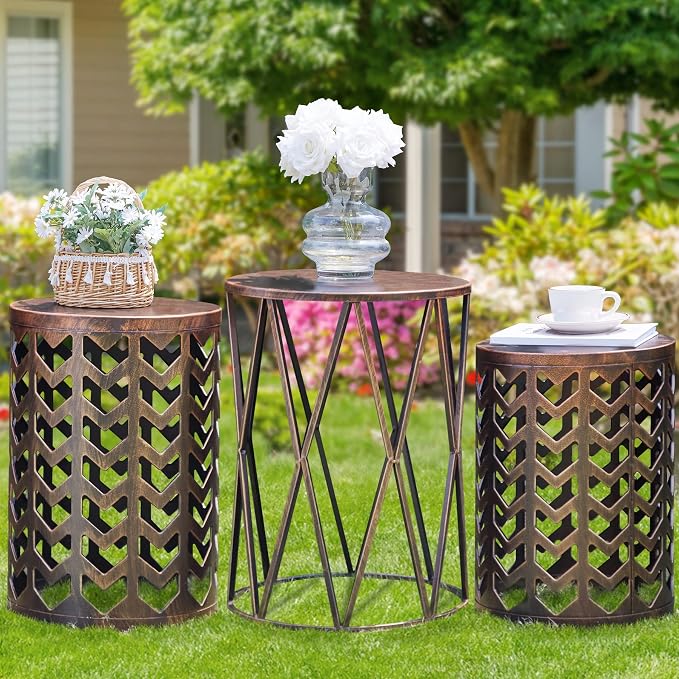 HFHOME Multifunctional Nesting Round Metal Coffee End Tables by HFHOME