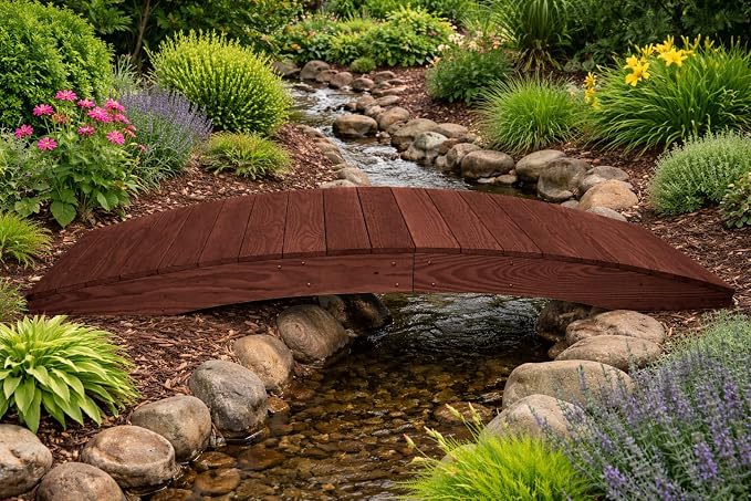 8 FT MAHOGANY Amish Made Pinewood Heavy Duty Garden Bridge - Image 6