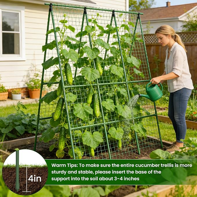 Cucumber Trellis for Raised Bed 48" L x 64" H, 16mm Heavy-Duty Metal A-Shape - Image 4