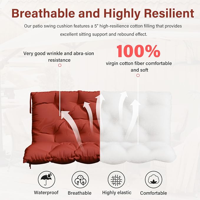 Porch Swing Cushion with Backrest, Waterproof Bench Cushion - Image 4