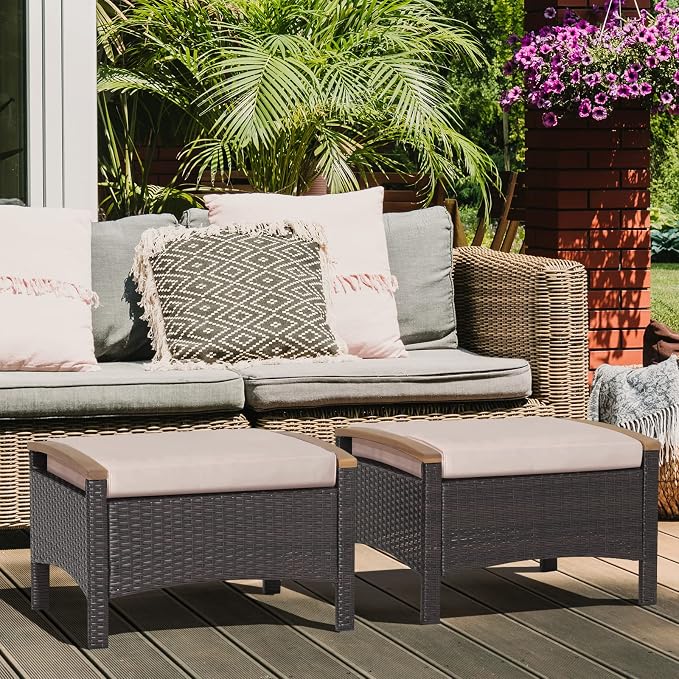 RELAX4LIFE Outdoor Wicker Ottomans - Image 2