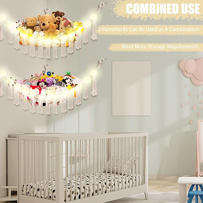 Stuffed Animal Hammock with LED Light, Large Stuffed Animals Storage Corner - Image 8