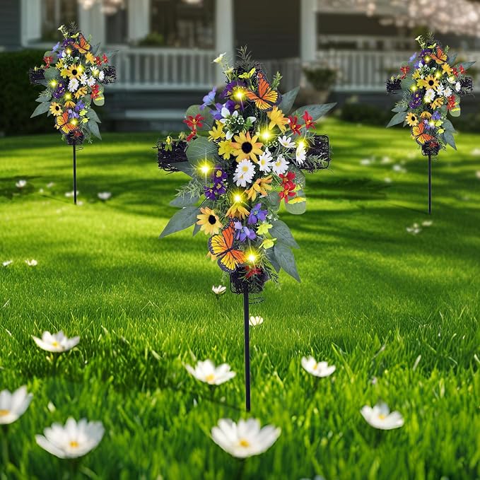 Solar Flower Cross Garden Stake Lights - Image 8