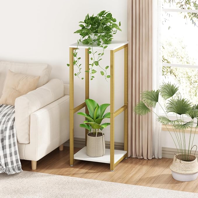Plant Stand Indoor Corner Tall 2 Tier Metal Modern Flower Storage Plant Shelf - Image 2