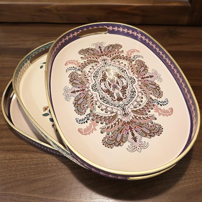 Oval Plastic Serving Tray with Handles, Elegant Decorative Tray - Image 7