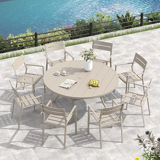 VICLLAX 63" Round Patio Table, Outdoor Dining Table - Image 7