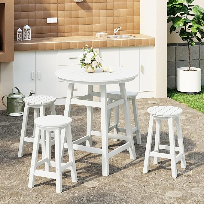 WestinTrends Malibu 5-Piece HDPE Outdoor Patio Dining Bar Bistro Table Set - Image 2