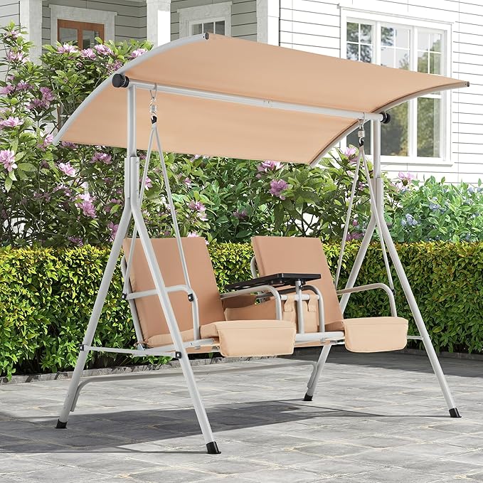 HOMREST 2 Seat Outdoor Porch Swing, Patio Swing by HOMREST