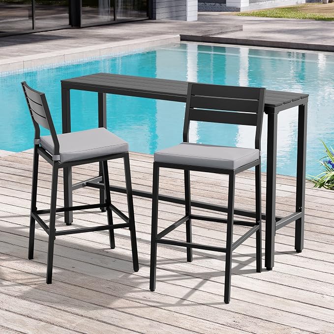 Crestlive Products Outdoor Bar Table and Chairs Set, 3 Piece Outside Patio Bar by CrestliveProducts