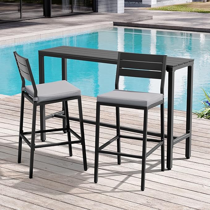 Crestlive Products Outdoor Bar Table and Chairs Set, 3 Piece Outside Patio Bar by CrestliveProducts