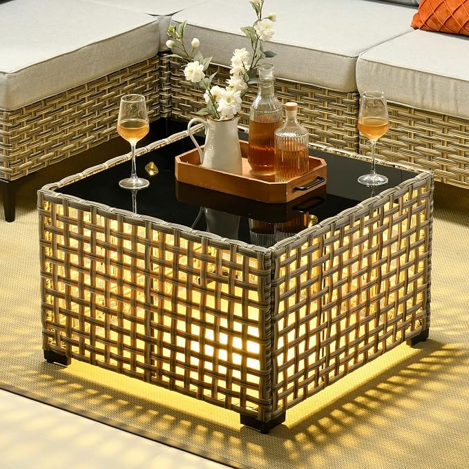 11 Pieces Outdoor Patio Furniture Set, Rattan Wicker Sectional Swivel Rocker - Image 4