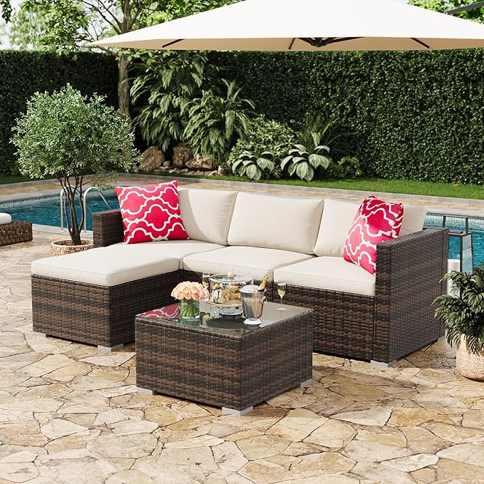 GAOMON 5-Piece All-Weather Patio Furniture Set, Convertible Outdoor Sectional - Image 3