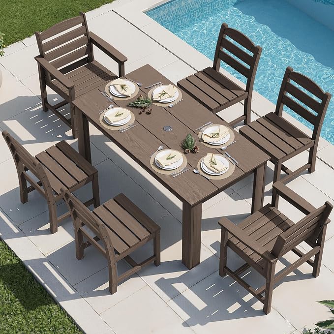 SERWALL Outdoor Dining Sets for 6, HDPE Dining Sets by SERWALL
