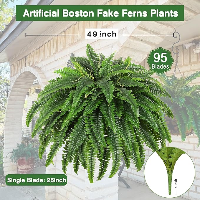 Single Silky Artificial Boston Fern Bush, 49Inch Large Artificial Ferns - Image 2