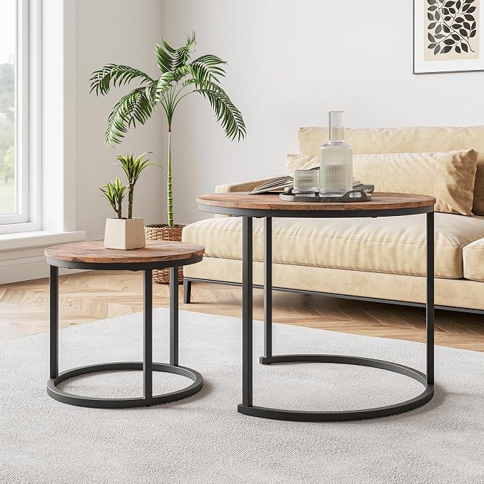 HOJINLINERO Round Coffee Table, Nesting Coffee Table Set of 2, Center Tables - Image 4