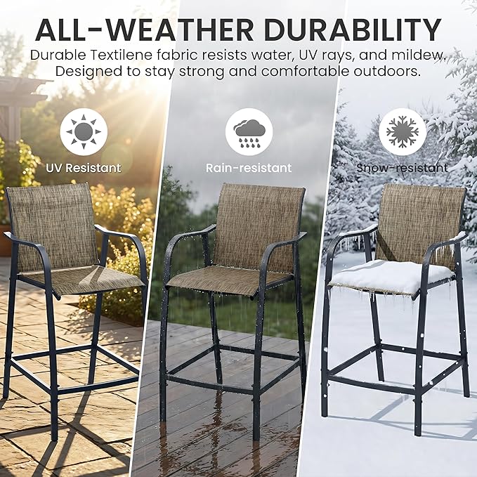 Crestlive Products Outdoor Bar Stools Set of 2, Heavy Duty Patio Furniture - Image 4