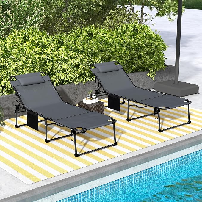 Outsunny 2 Piece Folding Chaise Lounge - Image 2