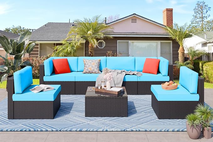 Vongrasig 7 Pieces Outdoor Patio Furniture Sets, Outdoor Sectional Rattan Sofa by Vongrasig