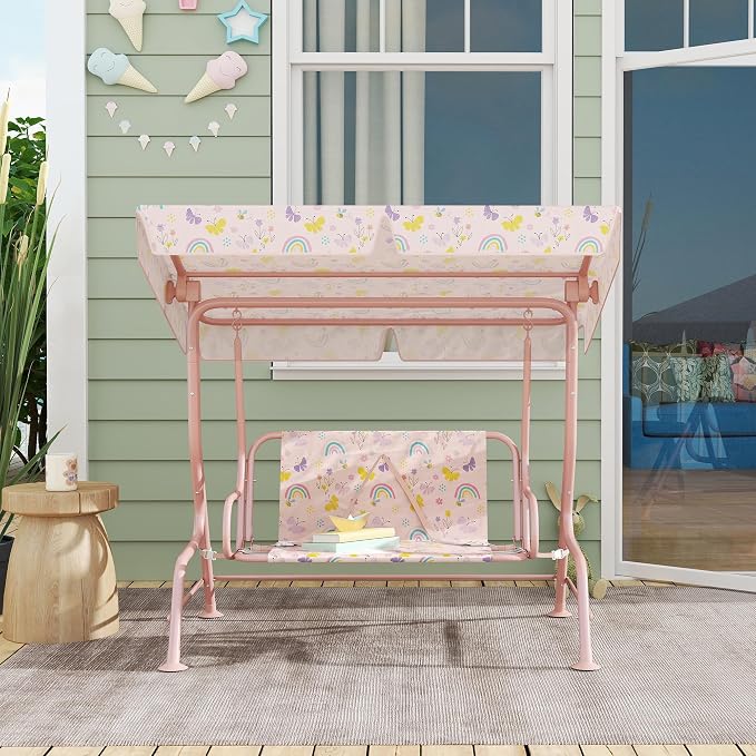 Qaba Kids Patio Swing, 2-Seater Outdoor Porch Swing Chair - Image 8