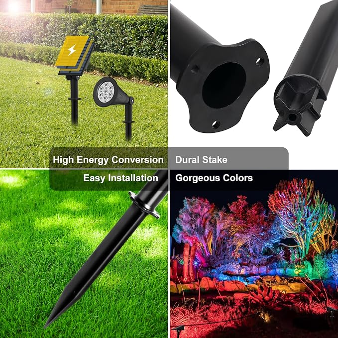 T-SUNUS RGB Solar Landscape Spotlights Christmas, Color Changing Spot Lights - Image 7