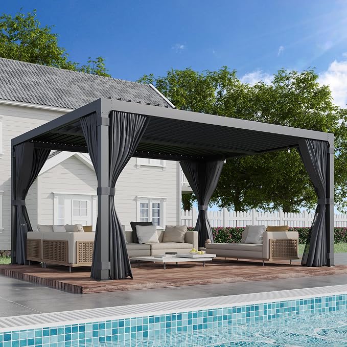 EROMMY Louvered Pergola 10' x 12', Outdoor Aluminum Pergola by EROMMY
