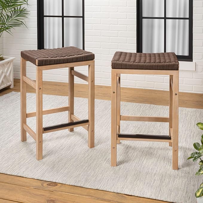 JONATHAN Y CSL1201C-SET2 Armand 25.6" Modern Coastal Backless Acacia Wood - Image 5