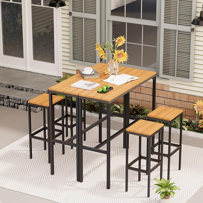 AECOJOY 6 Piece Patio Bar Set, Patio Bar Height Table and Chairs Set 47" by AECOJOY