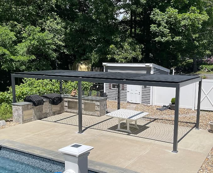 PURPLE LEAF Louvered Pergola 11' x 28' Aluminum Outdoor Pergola by Unknown